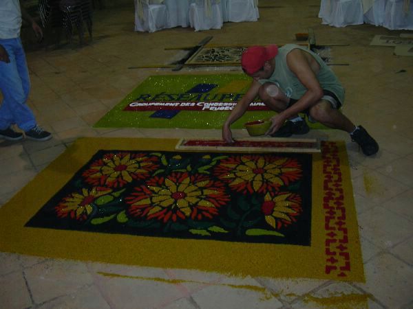 Sawdust carpet being created